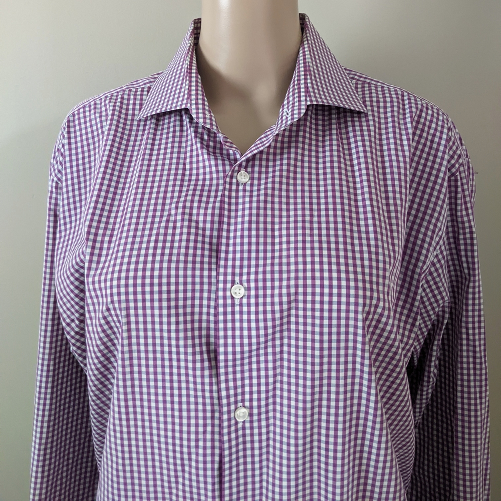 Hugo Boss Purple Gingham Dress Shirt, Men's 17